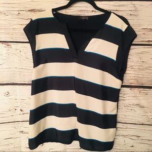 The Limited Blouse. Navy/White Stripe. Large.